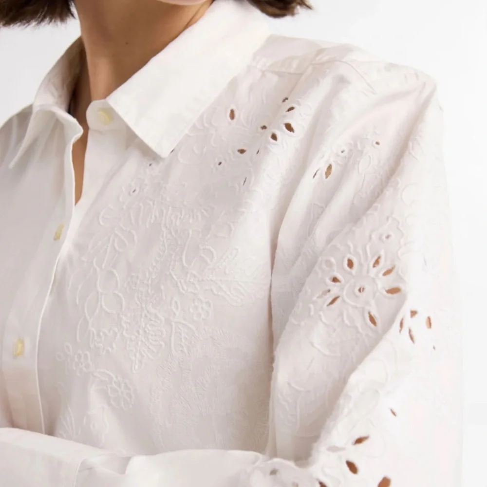 Free Assembly Women’s Button Front Cotton Embroidered Shirt with Long Sleeves - Picture 3 of 5